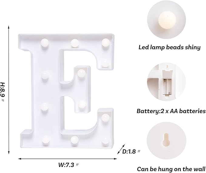 Foaky LED Letter Lights Sign Marquee Light Up Letters Sign for Night Light Wedding/Birthday Party Battery Powered Christmas Lamp Home Bar Decoration(E)