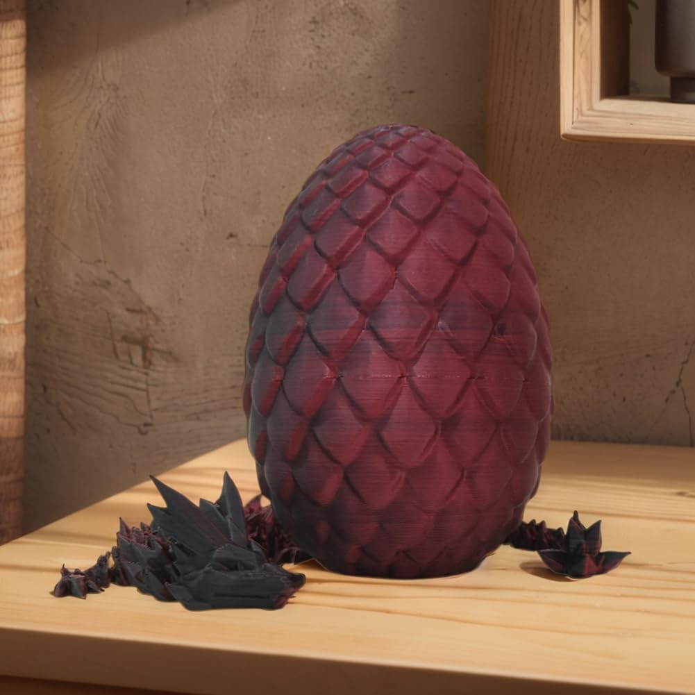 3D Printed Dragon Egg,Dragon Eggs with Dragon Inside,Crystal Dragon Fidget Toys,Full Articulated Dragon Dragon in Egg,Adults Fidget Toys for Autism ADHD(Black Red)
