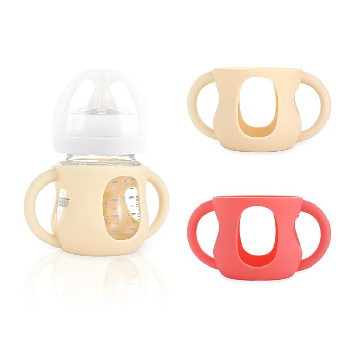 2-Pack Silicone Sleeves for Philips Avent Glass Bottles, BPA-Free Drop-Resistant Baby Bottle Sleeves with Handles, Compatible with Philips Avent Natural Glass Baby Bottles (4 oz)
