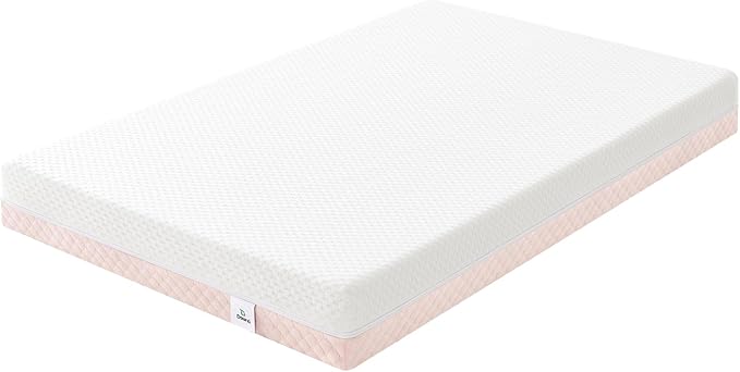 Mini Crib Mattress, 38x24X4 Inch Dual Sided Comfort Gel Memory Foam, Breathable Premium Baby Mattress for Mini and Portable Cribs w/Removable Outer Cover - White&Pink