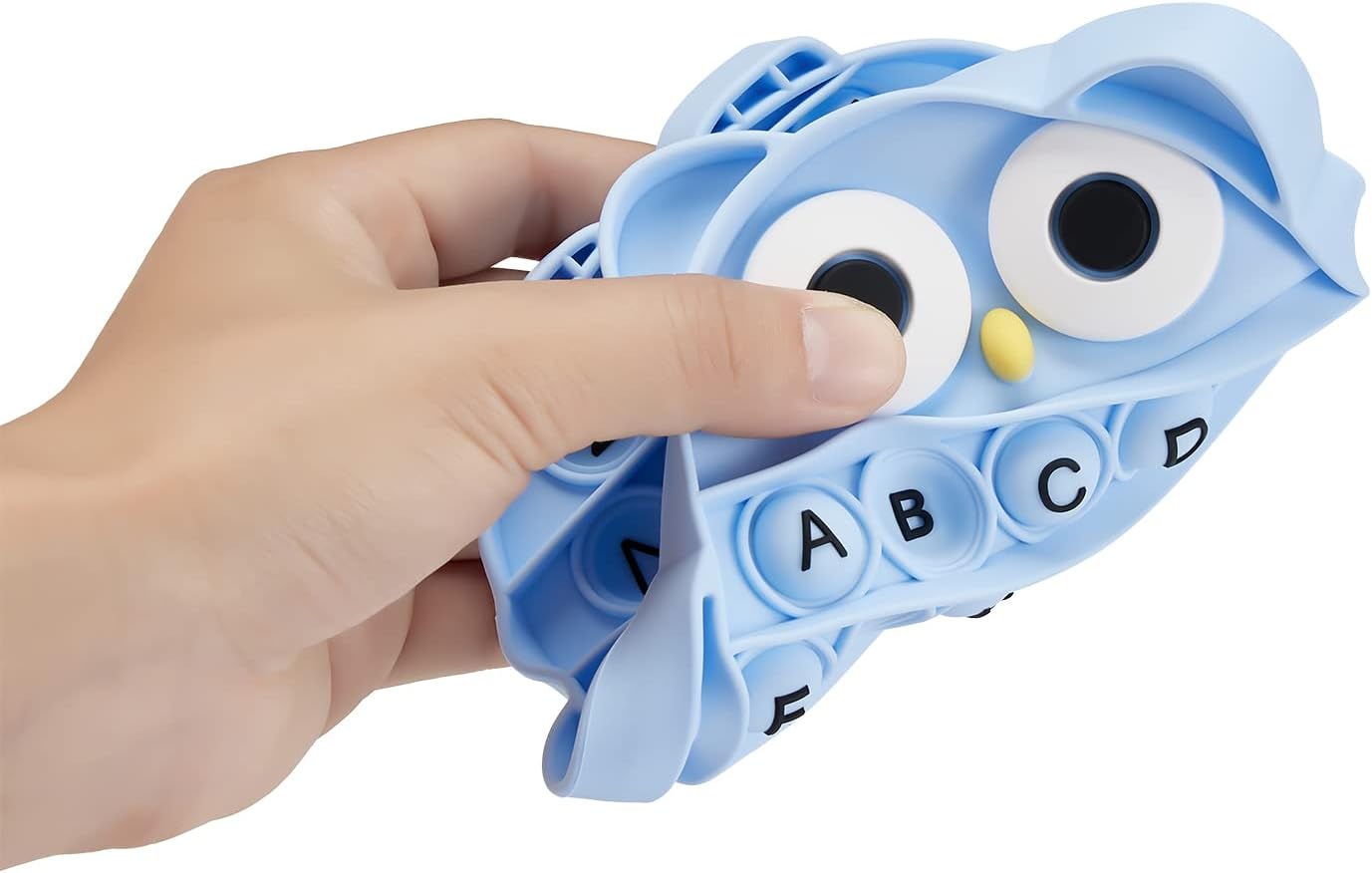 Push Pop Bubble Fidget Sensory Toy, Silicone Stress Relief Popping Toy, ABC Alphabet Owl Shaped Educational Learning Tools for Toddlers Kids Students (Black Letters-Blue)