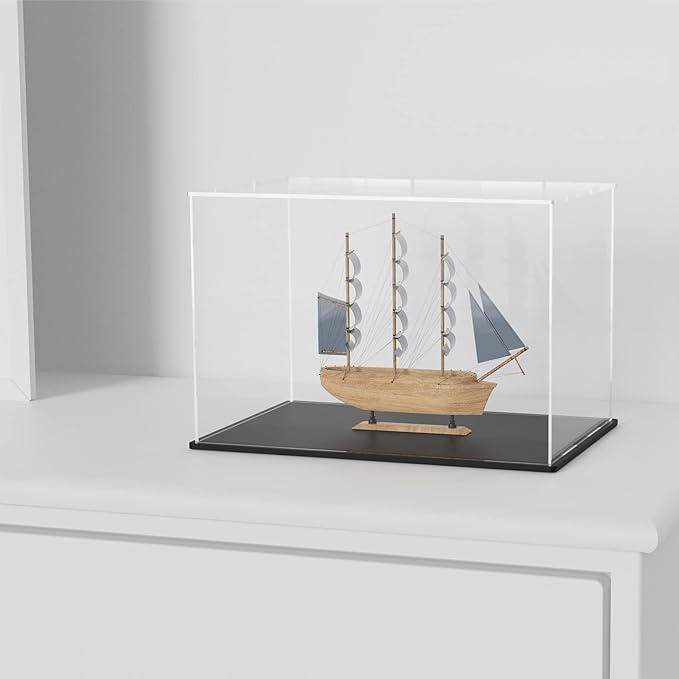 SVENJBB Large Display Case for Collectibles, 16x12x10 Inch Acrylic Box for Miniature House and Figures, Clear Acrylic Display Cases with Matte Black Base for Collection Protection and Storage