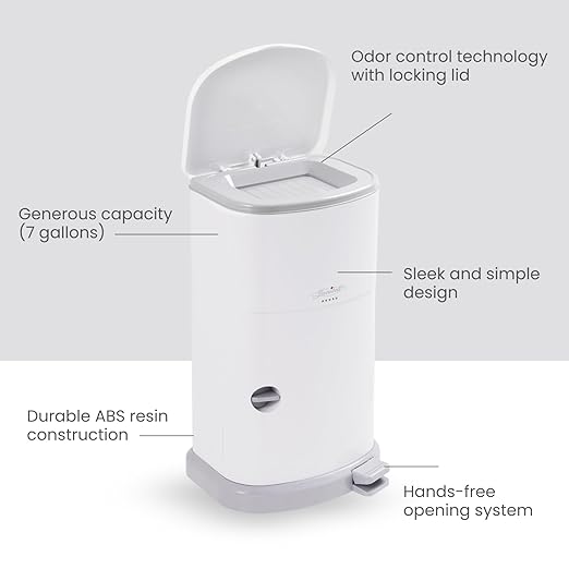 Janibell Akord Slim Adult Diaper Disposal System 7 Gallon Odor Locking Double-Sealed Adult Diaper Pail with Hands-Free Foot Pedal, Holds 22 Large Briefs, Continuous Liner, Durable ABS Resin