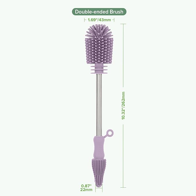 haakaa Cleaning Brush Silicone Bottle Brush Double-Ended Soft Silicone Bristles for Breast Pumps, Breast Milk Collectors, Baby Bottles, Teats, Breastmilk Storage Bags,- Lavender -1pk