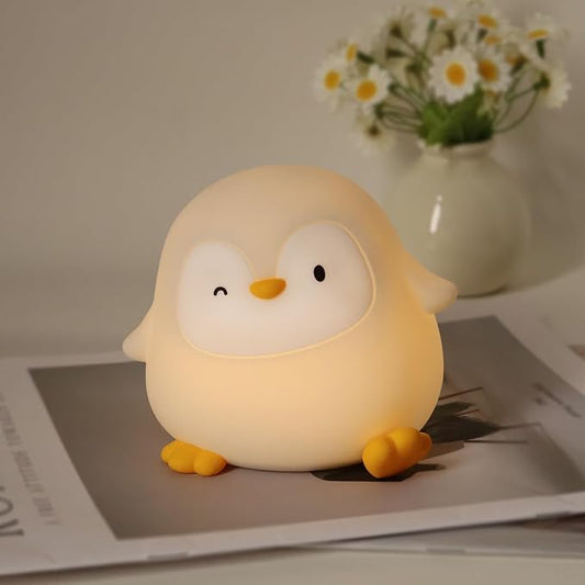 Penguin Silicone Night Light for Kids - Squishy LED Lamp with Soft Touch, USB Rechargeable & Long Battery - Cute Winter Animal Decor for Nursery & Gifts