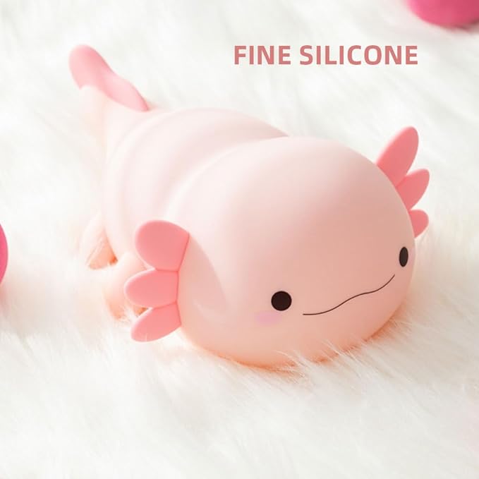 Axolotl Night Light – Cute Rechargeable Dimmable Silicone Lamp, Kawaii Room Decor for Kids Girls Boys
