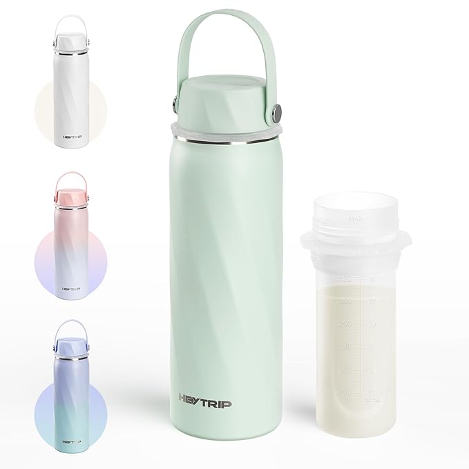 HEYTRIP Vacuum Insulated Breastmilk Cooler Bottle, 20oz Stainless Steel Portable Breastmilk Chiller, Reusable Breast Milk Storage Container Keeps Milk Fresh for 36+ Hours, TSA Approved, Green