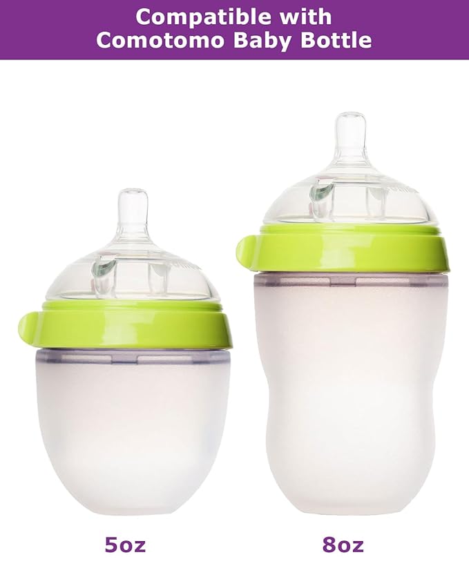 Sippy Straw Cup Nipples for Comotomo Baby Bottles,Food Grade Silicone Straw Top，Variable Flow Soft Nipple，6m+,4-Count