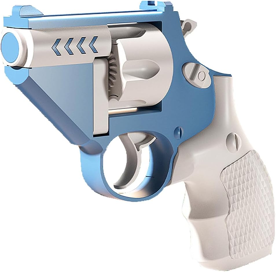 Fidget Toy Revolver Gun, 3D Plastic Mini Revolver Fidget Gun Toy Adults Slider, Gravity Gun Toy Nice Gifts for Kids Adults Suitable for Relieving ADHD, Anxiety (Blue)