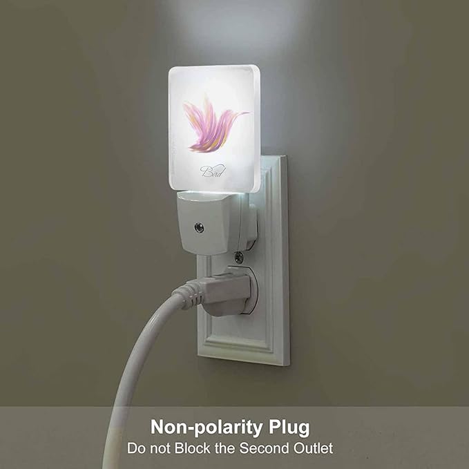 LED Night Light,Shiny Lavender Striped Hummingbird LED Night Light Plug into Wall with Dusk to Dawn Light Sensor White Energy Efficient Nightlight for Bedroom Bathroom Hallway Living Room Kitchen
