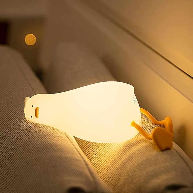 Lying Flat Duck Night Light, 3 Level Dimmable LED Nursery Nightlight,Cute Lamps Silicone Light Up Duck,Rechargeable Bedside Touch Lamp for Breastfeeding Toddler Baby Kids Decor
