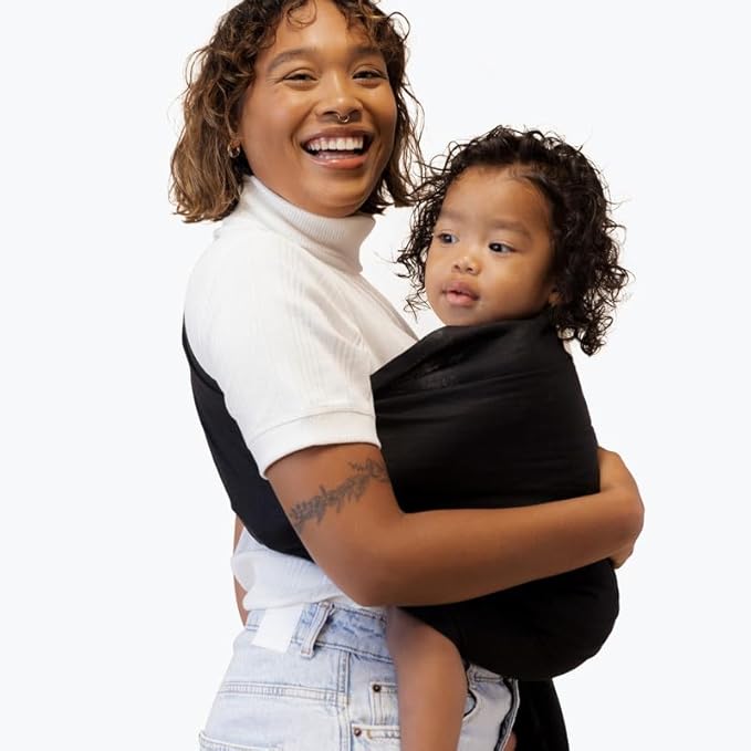 WildBird - Ring Sling Baby Carrier - Newborn to Up to 35 lbs - for Moms, Dads & Caregivers - 100% Natural European Linen Fibers - Versatile & Adjustable - 74” Size - Raven Fabric & Gold Ring