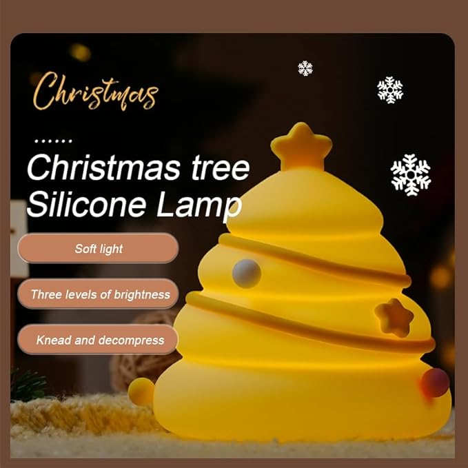 LED Christmas Tree Night Light, 3 Level Dimmable Nursery Decor, Cute Lamp Silicone Squishy Light, Rechargeable Bedside Touch Lamp for Breastfeeding Toddler Baby Kids Decor