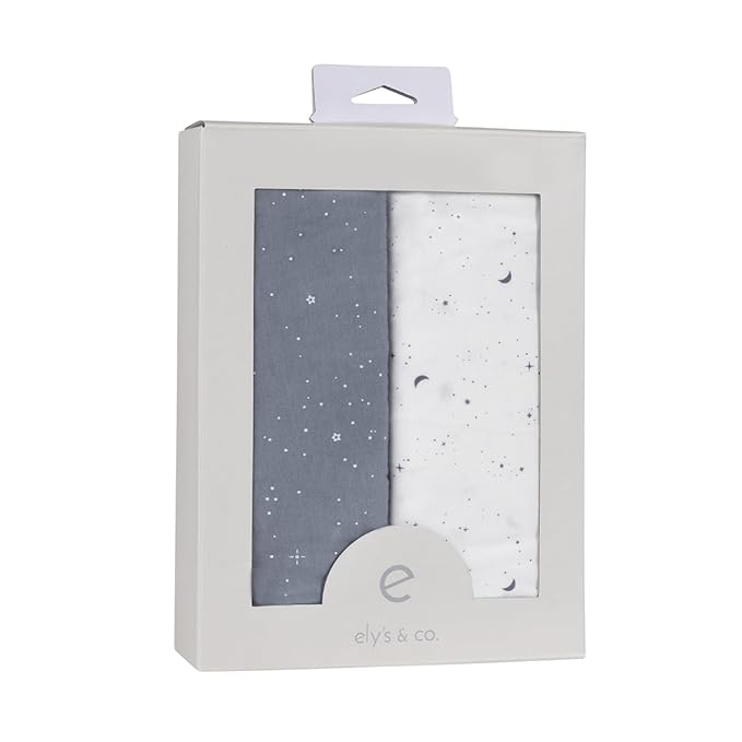 Ely’s & Co. Bassinet Sheets, Baby Boy Fitted Bassinet Mattress Sheet Set - 2 Pack, 100% Jersey Knit Cotton, fits Oval, Hourglass and Rectangle Bassinet Mattress, Celestial Blue Collection, 32”x16”x3”