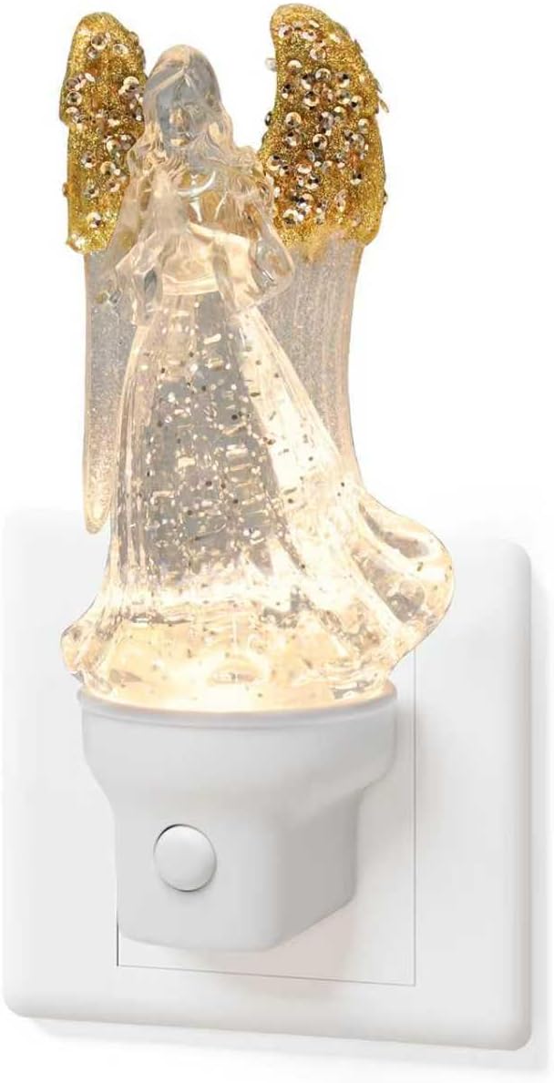 Christmas Angel Night Light Plug into Wall Swirling Glitter USB Portable Christmas Decorative Night Light Decoration for Kids Adults Bedroom Kitchen Living Room Holiday Decor (Angel)