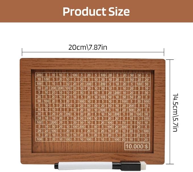 10000 Savings Challenge Box, Money Saving Box with Money Target and Numbers, Cash Vault Wooden Savings Box, Wooden Money Box, Coin Counter Piggy Bank for Adults, Wooden Coin Bank for Kids 10,000