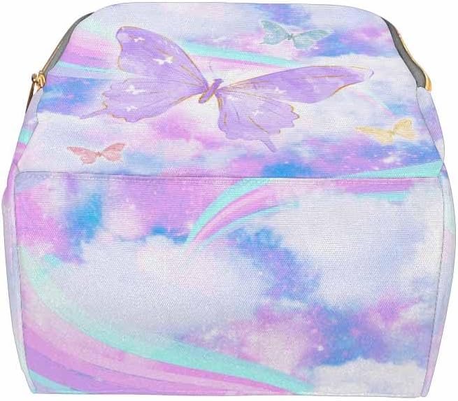D-Story Custom Diaper Bag Tote Bags Backpacks Cute Adjustable Shoulder Straps Personalized Mummy Nursing Baby Bags Fashion Customized Gift Shoulders Bag, Rainbow Butterflies