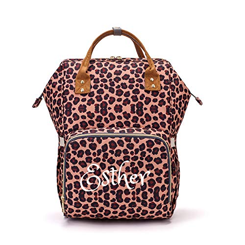 Personalized Large Diaper Bag Knapsack/Tote Bag/Backpack -Custom Monogram Embroidered for Infant/Baby Bag/ (Pink Leopard)