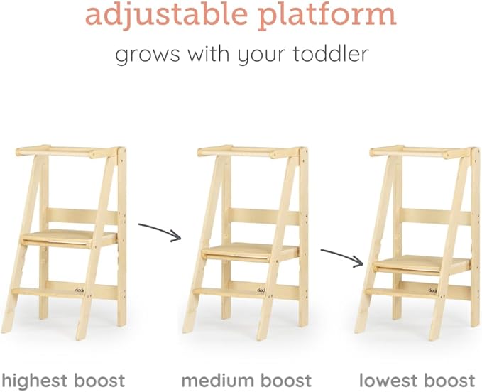 dadada Baby Foldable Montessori Tower - Adjustable Kitchen Step Stool for Kids with Safety Rail, Non-Toxic Finish, Great for Small Space Living (Natural)