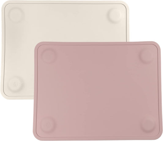 WeeSprout Silicone Suction Placemats for Babies, Toddlers & Kids, Durable Food Grade Silicone with Non-Slip Suction, Raised Edges Contain Mess, Dishwasher Safe, for Dining Table & Restaurants, 2 Pack