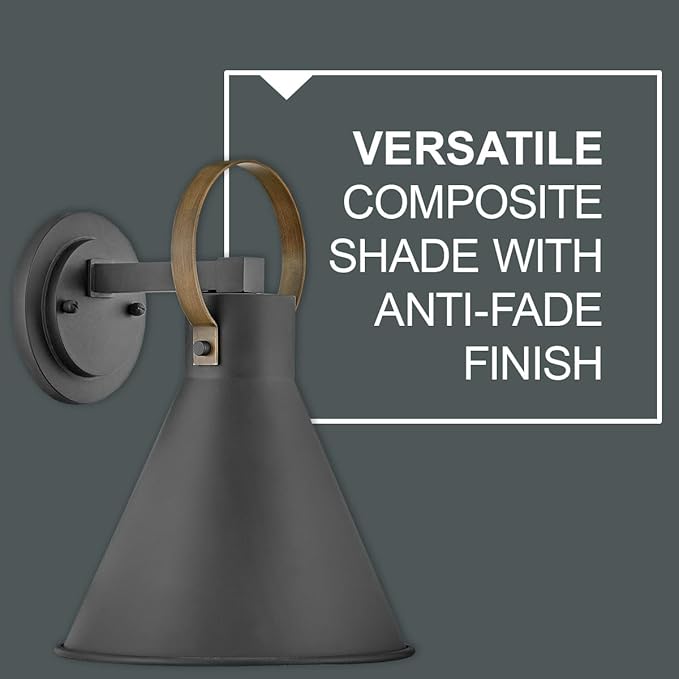 Hinkley Winnie Small Wall Mount Outdoor Lantern - Coastal Elements, Dark Sky, 1-Light, Tapered Design, Bulb Included, Composite Material - Museum Black with Brass Accents