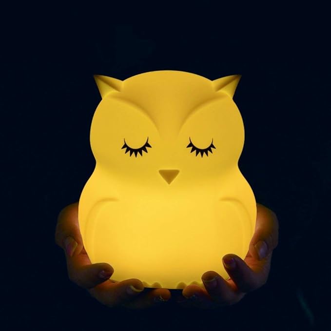 Owl Night Light Baby Bedside Lamp Child, Silicone Nursery Lamp for Breastfeeding Bedroom Mood Lights, Eye Caring, Adjustable Brightness & Color, Time Setting, Holiday Gifts - Medium