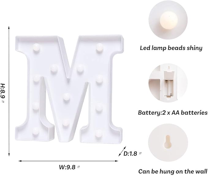 Foaky LED Letter Lights Sign Marquee Light Up Letters Sign for Night Light Wedding/Birthday Party Battery Powered Christmas Lamp Home Bar Decoration(M Sign)