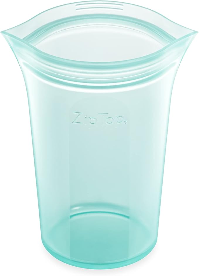 Zip Top Reusable Food Storage Bags | Medium Cup [Teal] | Silicone Meal Prep Container | Microwave, Dishwasher and Freezer Safe | Made in the USA