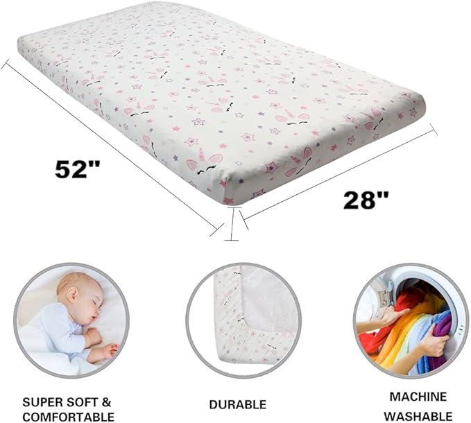 4 Pack Soft Baby Girl Crib Sheets for Standard Crib Mattress Unicron Rainbow Heart Cute Neutral Polyester Unisex Fitted Crib Sheets Set for Baby Girls