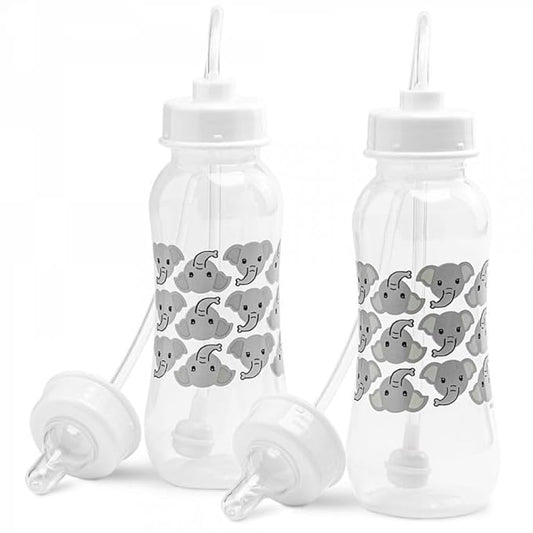 Hands-Free Baby Bottle - Anti-Colic Nursing System 9 oz Baby Bottle with Fast Flow Nipple/Teat 3m+ Infant with Tube Straw Feeding System for Toddler (2 Bottles - Elephant)