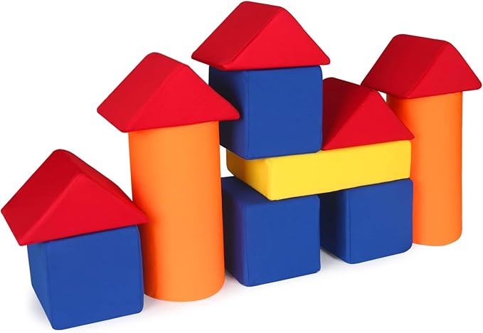 Toddler Foam Building Blocks, 12 PCS + 4 Kinds of Shapes Colourful Stacking Block Sets for Kids, Soft Foam Building Blocks Throwing Toys