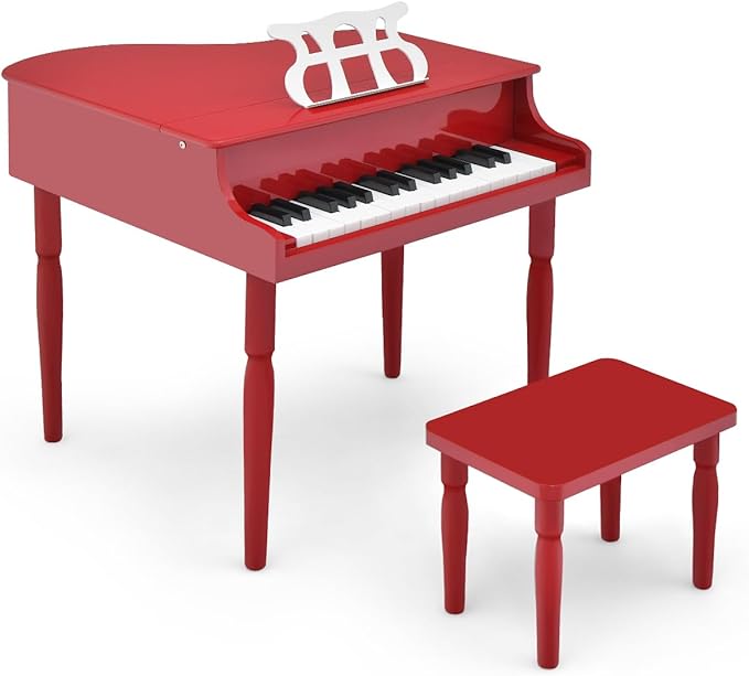 HONEY JOY Classical Kids Piano, 30-Key Mini Piano with Music Stand and Bench, Wooden Musical Instrument Toy with Lid & Music Rack, Gift for Boys Girls Ages 3+ …