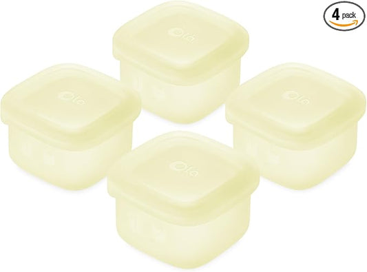 Olababy Clear Sense Silicone Storage Containers 4pk for Baby Food, Snacks, Formula, Puree, Sauce & More | Micro Plastic & BPA-Free | Daycare Essentials for Toddlers and Kids (Lemon, 2 oz / 60 ml)
