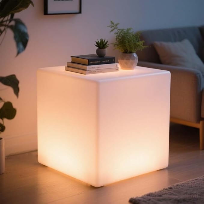 20-in LED Cube Chair, Cordless Rechargeable LED Cube Light Table, 16 Colors Glowing Light Up Cubes, Waterproof Glow Cubes Floor Lamp, Dimmable Cosmic Tesseract Mood Lamp for Bedroom Patio Garden Party