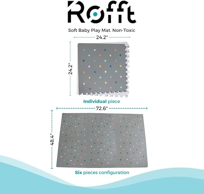 Soft Non-Toxic Baby Play Mat, Toddler Playmat, Colorful Jigsaw Puzzle PlayMat, Tiles 24 x 24 inch Foam Floor Mats for Kids & Babies | EVA Foam Interlocking Tiles for Nursery, Playroom (Grey 6 PCS)