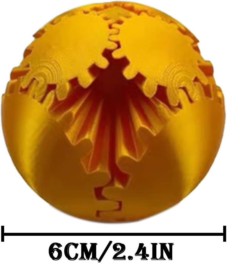 3D Printed Gear Ball Cube Ball Decompression Toy Gear Sphere Stress Ball, Gear Toys Fidget Ball, Relief Desk Decoration for Christmas Toy Gear Toy for Stress and Anxiety Relaxing (Gold)