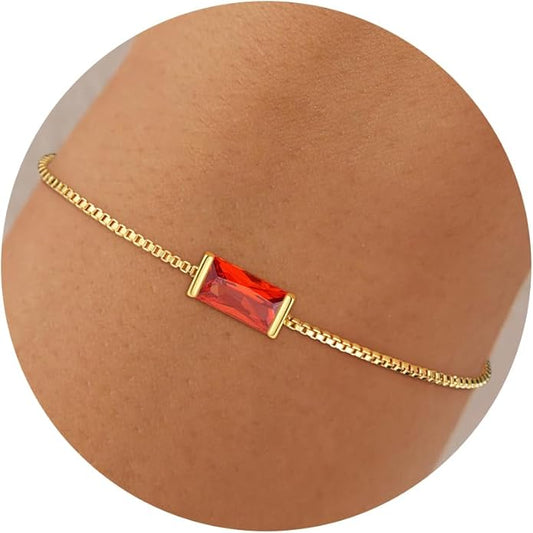 Birthstone Gold Bracelets for Women Girls Non Tarnish - Trendy Dainty 14K Gold Plated Bracelet Friendship CZ Bracelets Anniversary Birthday Gifts for Mom Girlfriend