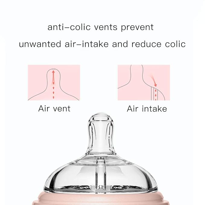 POTATO Glass Baby Bottles for Newborn Babies, Anti Colic Breastfeeding Bottle with Wide Neck, Slow Flow, 2pack, 2.5oz, Pink