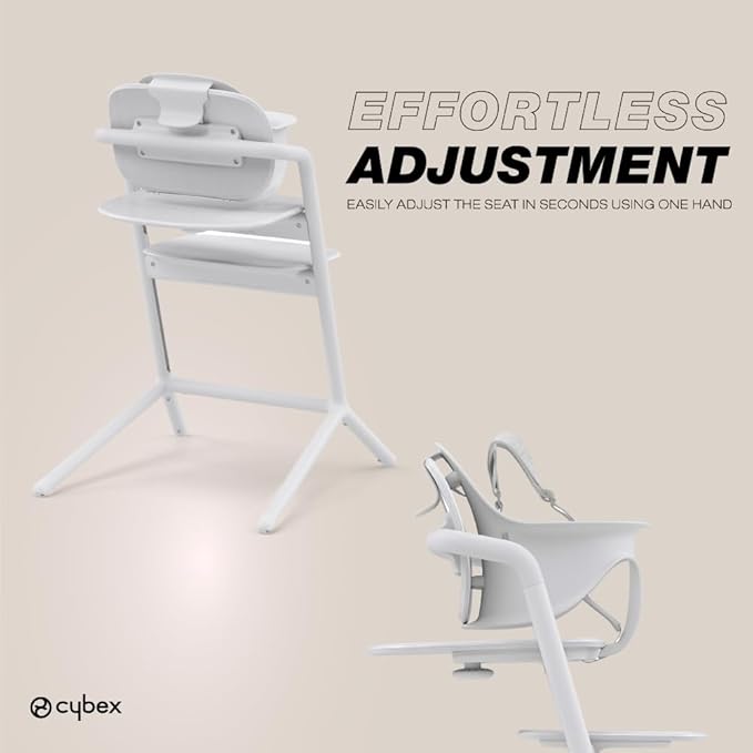 Cybex LEMO High Chair 3-in-1 Set with Baby Set + Snack Tray - Modern Design, One-Hand Depth & Height Adjustment & Anti-Tip Wheels - from 6 Months, Convertible to Adult Chair, All White