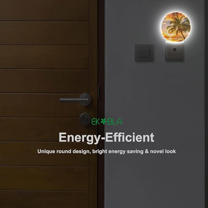 EKOBLA Sunset Beach Night Light Summer Seaside Palm Tree Coastal Plug-in Nightlights Home Auto Sensor LED Dusk to Dawn Light for Bedroom Bathroom Kitchen Corridor