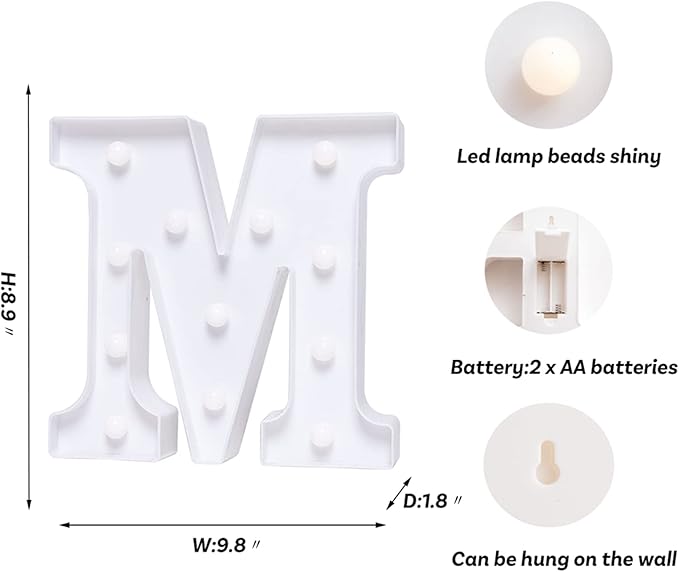 Foaky LED Letter Lights Sign Marquee Light Up Letters Sign for Night Light Wedding/Birthday Party Battery Powered Christmas Lamp Home Bar Decoration(M)