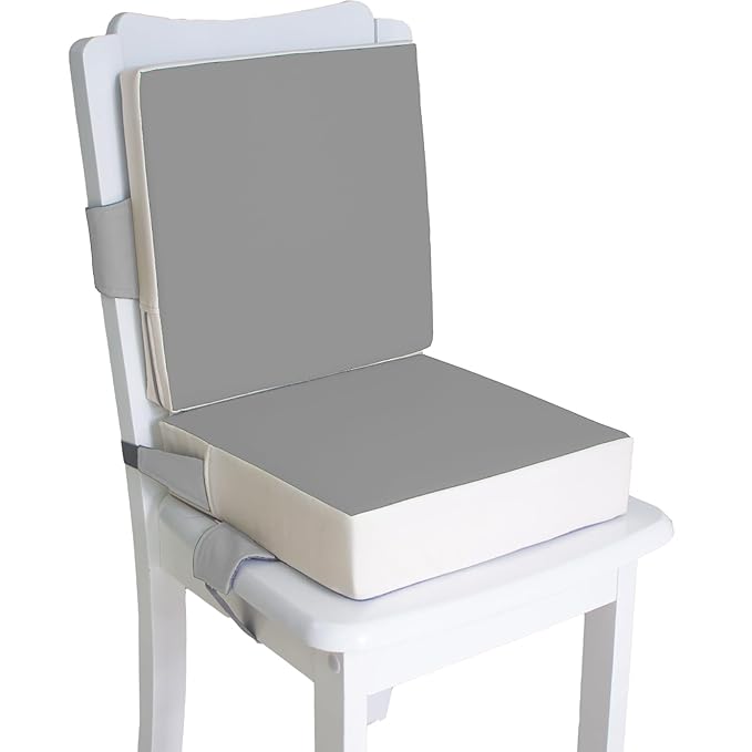 Booster Seat for Dining Table, PU Anti-Scratch Easy Cleaning Kids Toddler Booster Seat for Table, Portable Travel Increasing Cushion for Chair - Light Grey