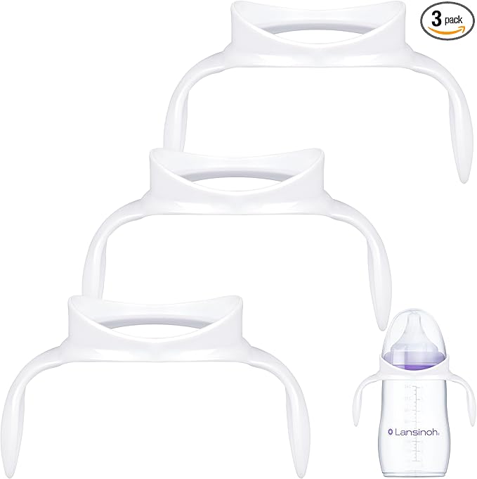 Compatible Baby Bottle Handle for Lansinoh 5oz & 8oz Bottles, Easy-Grip, Ergonomic Design for Little Hand, Leak-Proof, Slip-Resistant, BPA-Free, Helps Babies Transition to Independent Drinking, 3-Pack