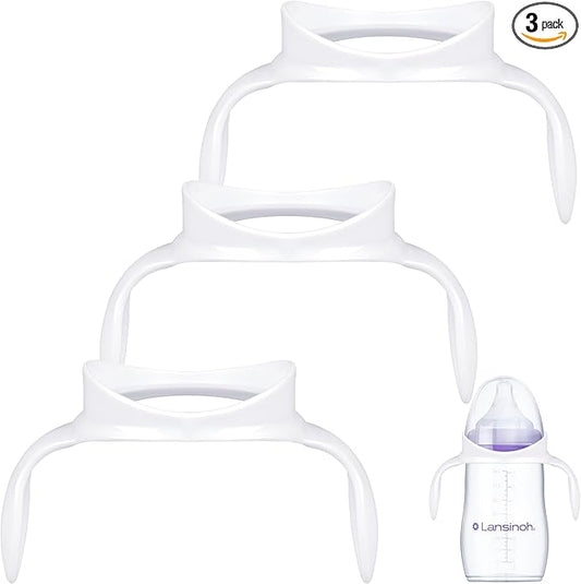 Compatible Baby Bottle Handle for Lansinoh 5oz & 8oz Bottles, Easy-Grip, Ergonomic Design for Little Hand, Leak-Proof, Slip-Resistant, BPA-Free, Helps Babies Transition to Independent Drinking, 3-Pack