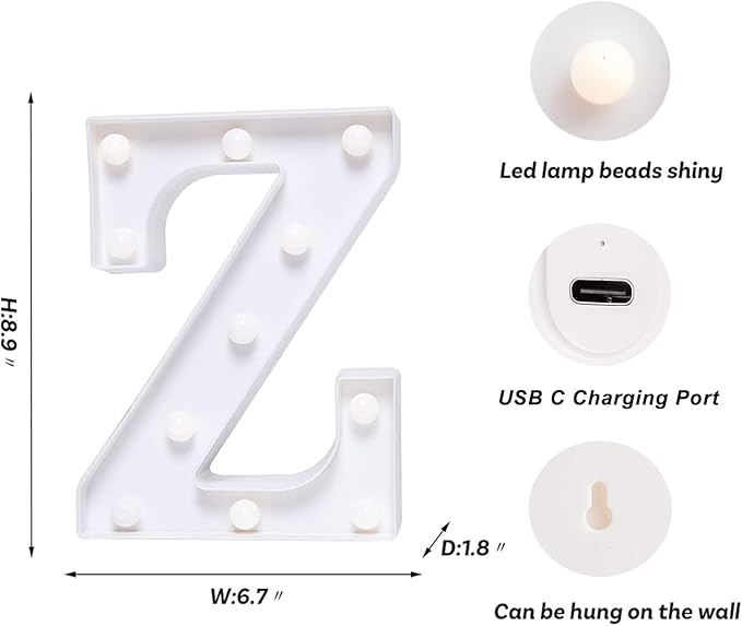 Foaky Rechargeable LED Letter Lights Sign Marquee Light Up Letters Sign for Night Light Wedding/Birthday Party Christmas Lamp Home Bar Decoration (Z)