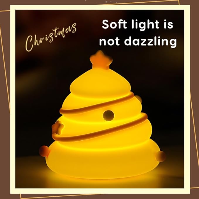 LED Christmas Tree Night Light, 3 Level Dimmable Nursery Decor, Cute Lamp Silicone Squishy Light, Rechargeable Bedside Touch Lamp for Breastfeeding Toddler Baby Kids Decor