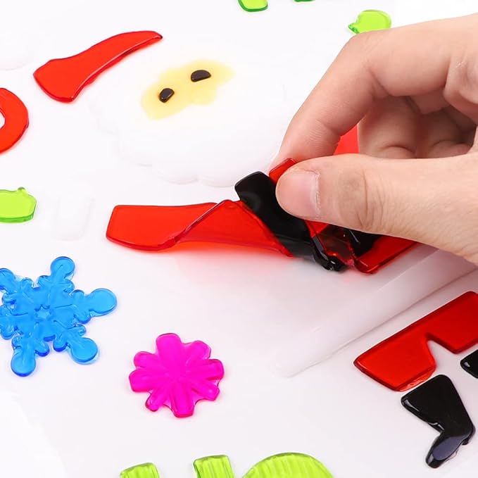 XIMISHOP 6pcs Christmas Gel Clings: Xmas Santa Claus Snowman Snowflake Penguin Window Decors