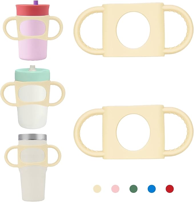 NiHome Tumbler Grip Compatible with 14oz Stanley Quencher, Fit for 12 15oz Zak Owala kids Cups Accessories Handle, Silicone Dual-Handle Tumbler Handles for Home Travel Outdoors Daily Use (2PCS,Cream)
