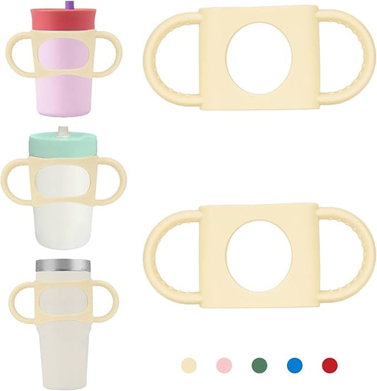 NiHome Tumbler Grip Compatible with 14oz Stanley Quencher, Fit for 12 15oz Zak Owala kids Cups Accessories Handle, Silicone Dual-Handle Tumbler Handles for Home Travel Outdoors Daily Use (2PCS,Cream)