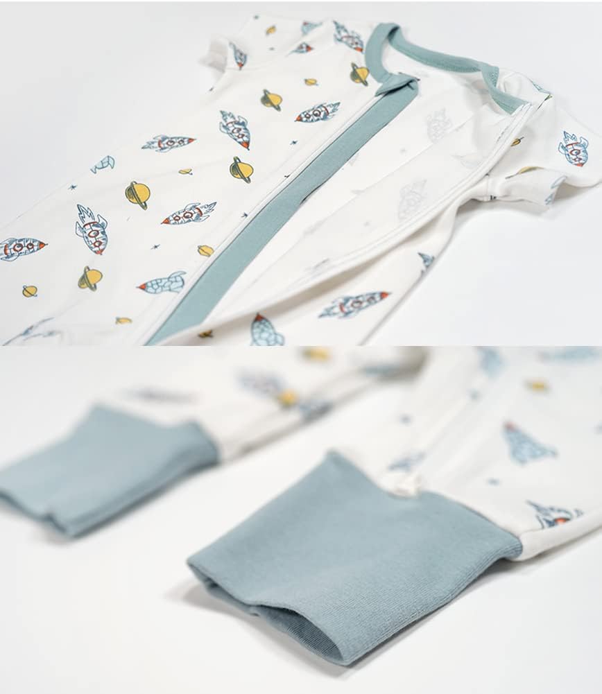 Teach Leanbh Baby Boys Girls 2 Pack 2 Way Zipper Footless Pajamas Cotton Short Sleeve Printing Romper Sleep and Play